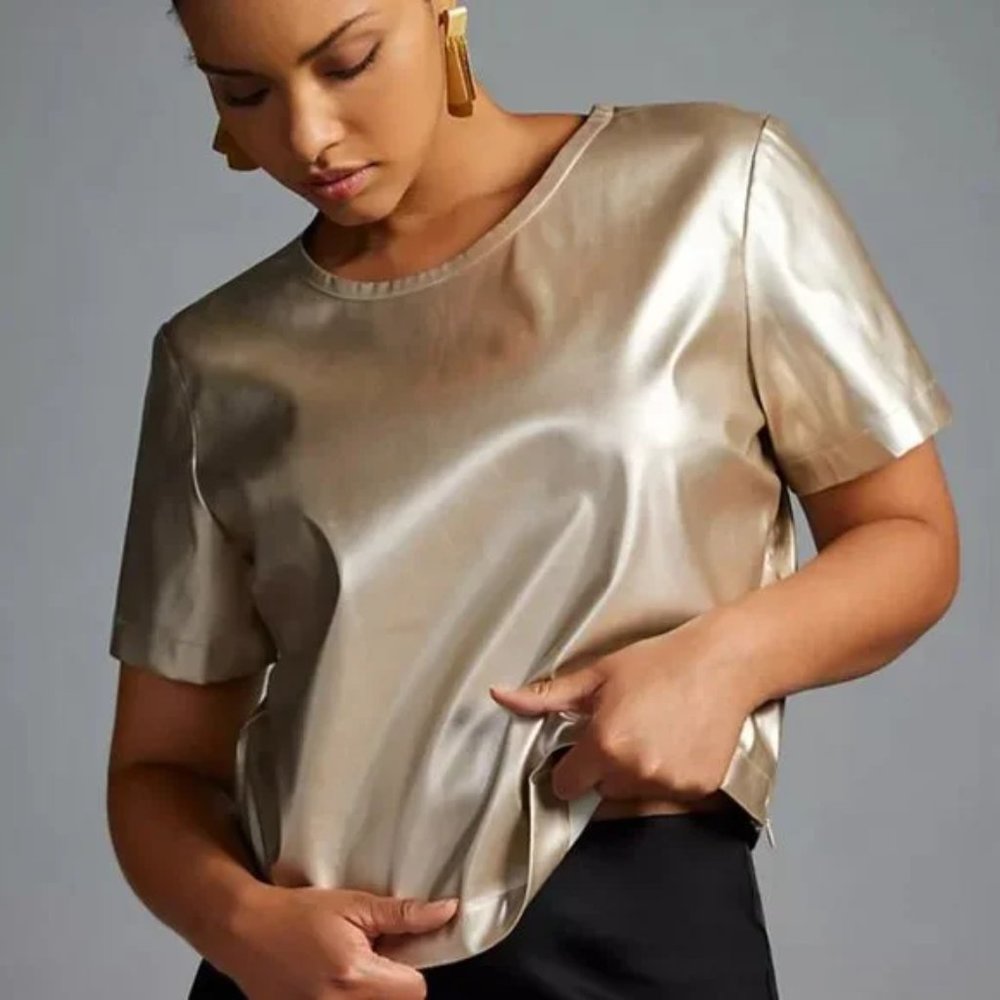 Anthropologie Porridge Collin Faux-Leather Short-Sleeve Top (NEW - Small)